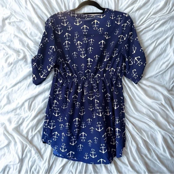 Oh! Momma Maternity Nautical Tunic, Sz L, Long Shirt Navy & White Short Sleeves - Picture 2 of 8